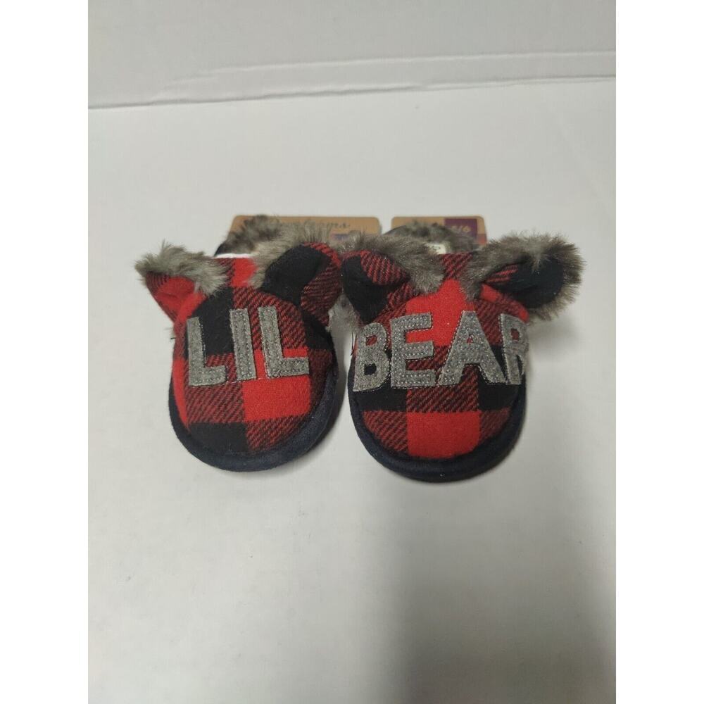 Dearfoams Kids Slippers Lil Bear Christmas size 5-6 Red Black Memory Foam